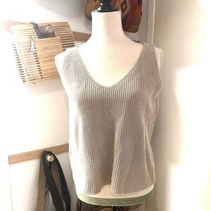 Luxury Knit Beige Knit Deep V-neck Sleeveless Tank Top